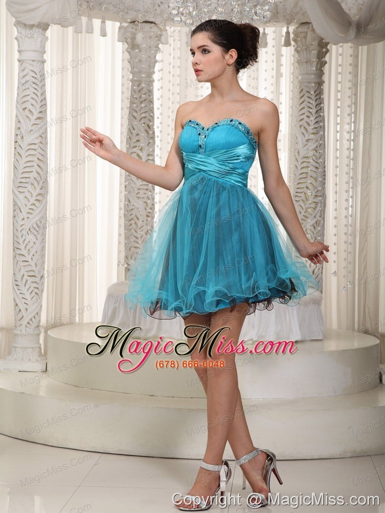 wholesale teal a-line sweetheart mini-length tulle beading prom / cocktail dress