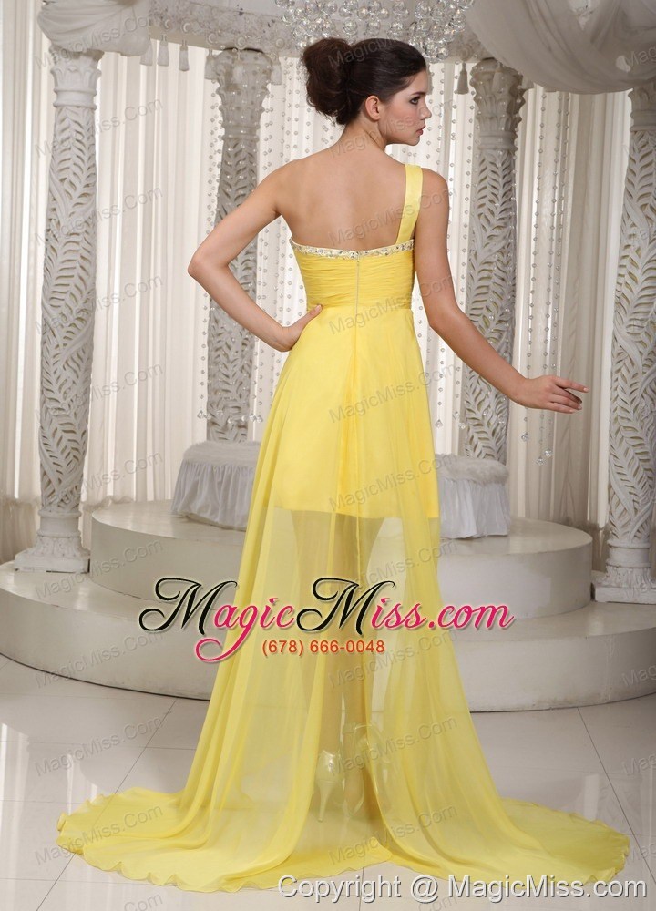 wholesale yellow a-line one shoulder high-low taffeta and chiffon beading prom dress