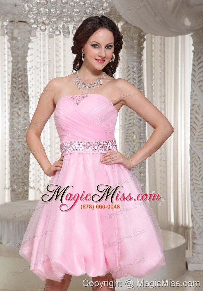 wholesale a-line baby pink prom dress with beaded decorate