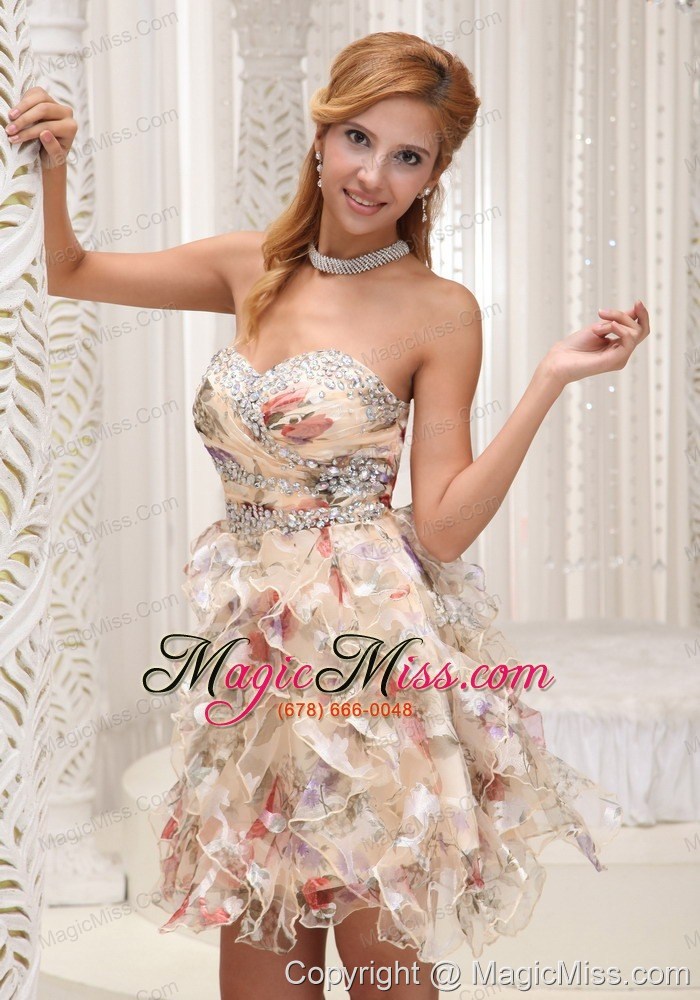 wholesale beaded decorate sweetheart neckline and wasit colorful printing mini-length prom / homecoming dress for 2013