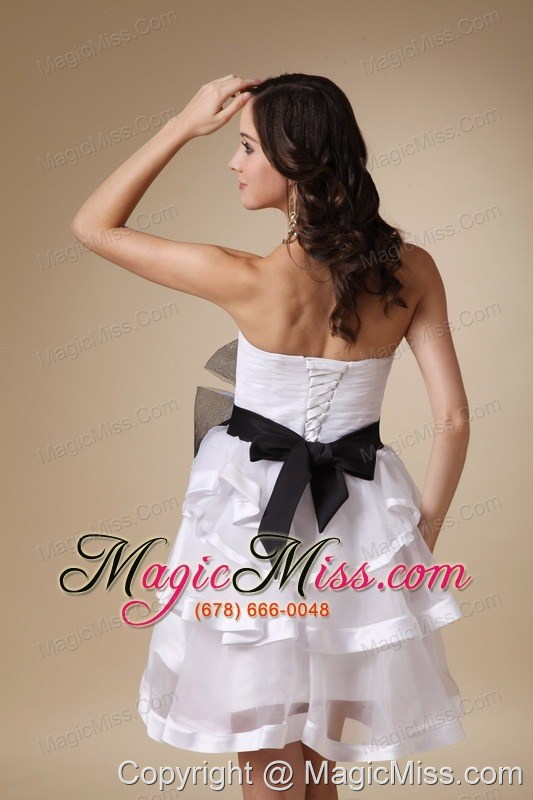 wholesale white a-line strapless knee-length organza and taffeta hand made flower prom dress