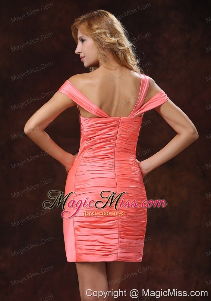 wholesale watermelon asymmetrical neckline and ruched over skirt for 2013 custom made in helena montana