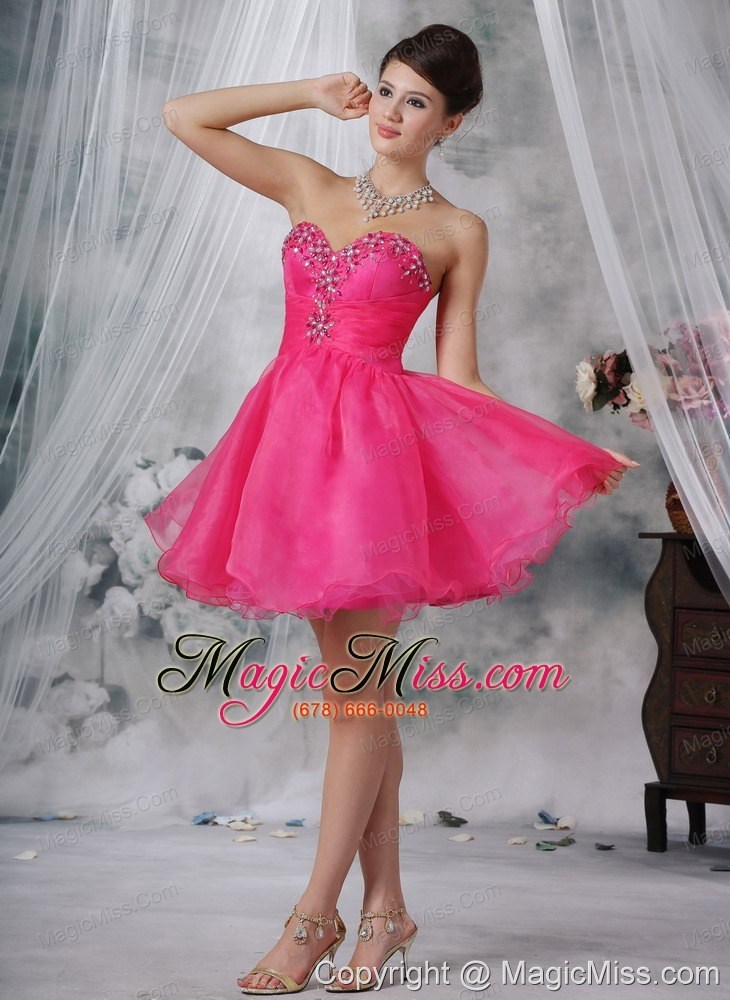 wholesale hot pink a-line sweetheart mini-length organza beading prom dress