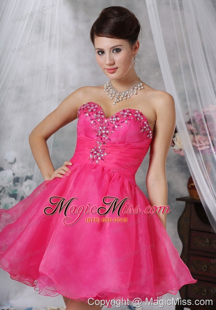 wholesale hot pink a-line sweetheart mini-length organza beading prom dress