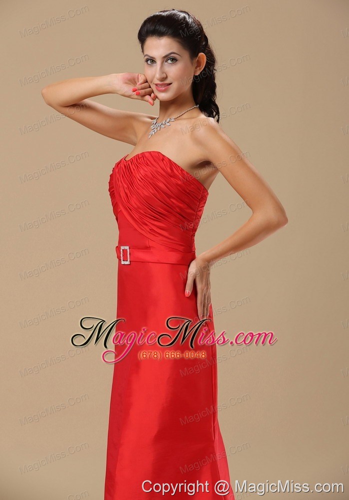 wholesale alexandria ruched decorate bust sash with beading a-line satin red 2013 prom / evening dress brush train