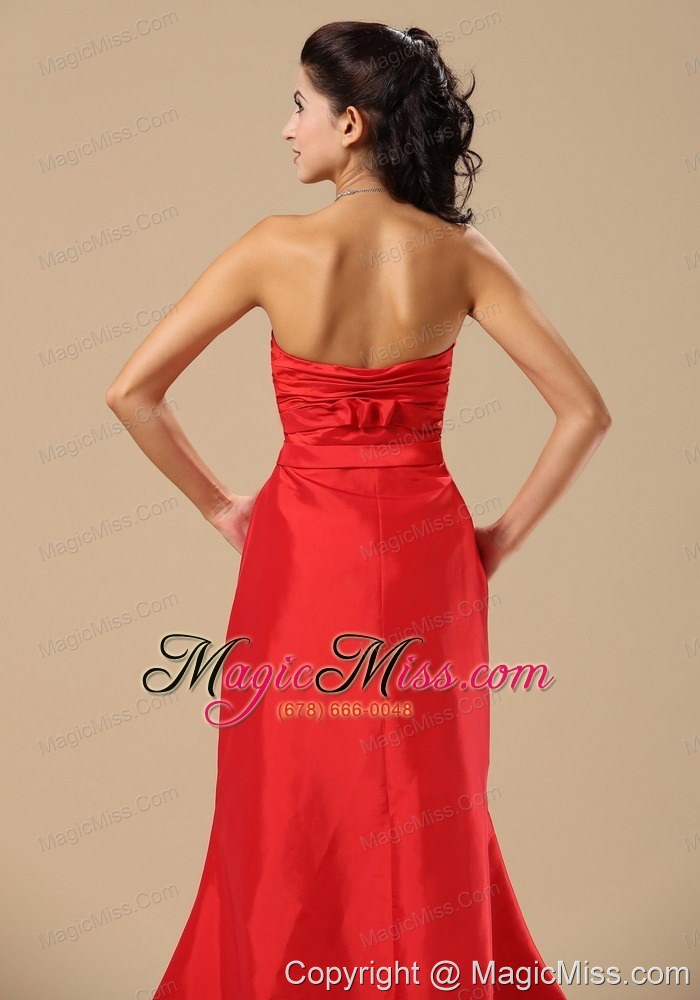 wholesale alexandria ruched decorate bust sash with beading a-line satin red 2013 prom / evening dress brush train