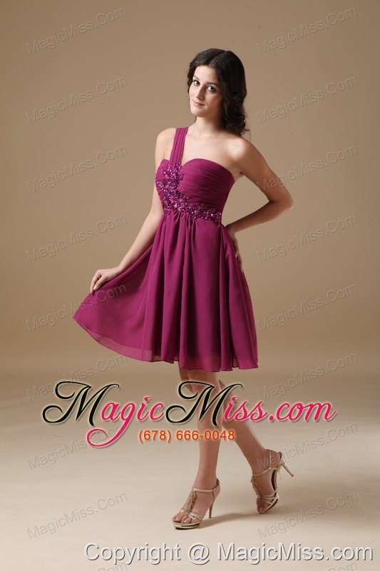 wholesale purple a-line one shoulder mini-length chiffon beading prom dress