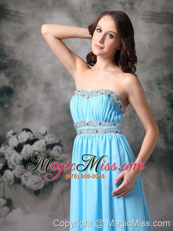 wholesale customize baby blue empire strapless prom / evening dress chiffon beading brush train