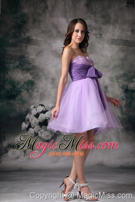 wholesale lilac a-line sweetheart mini-length organza beading prom / homecoming dress