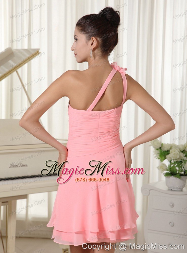 wholesale hand made flowers decorate shoulder and bust watermelon chiffon pretty homecoming dress