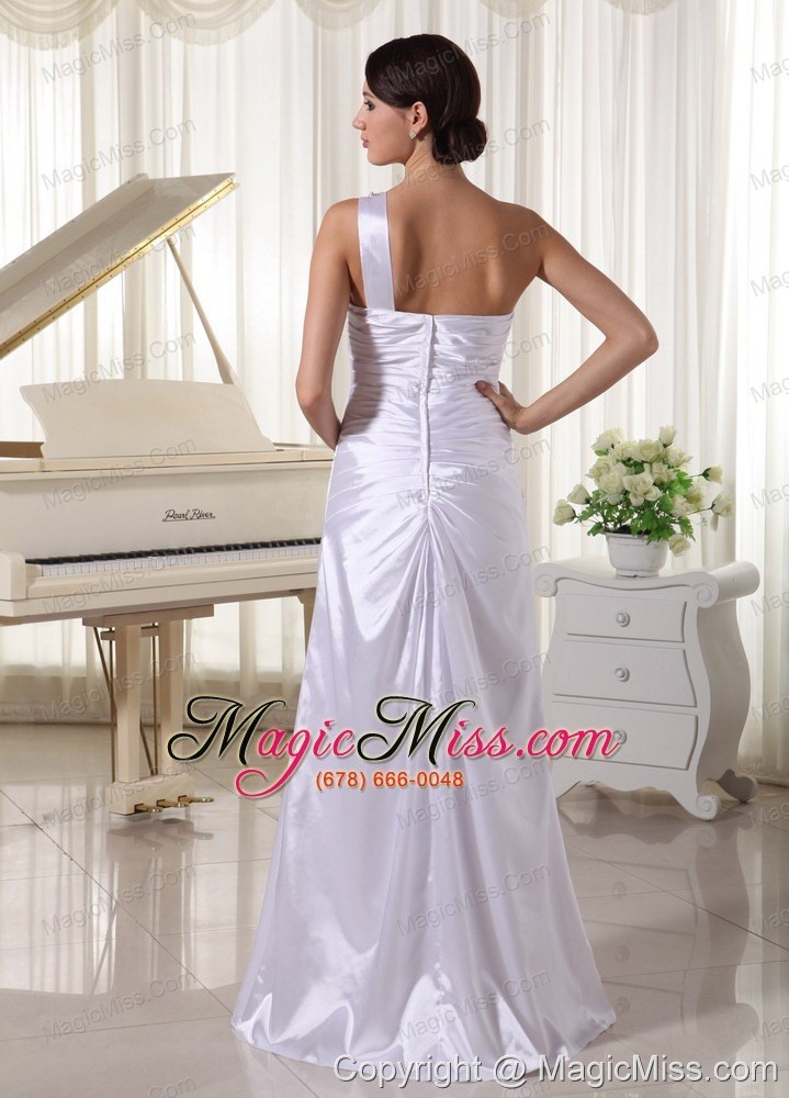wholesale one shoulder high slit prom / celebrity dress for customer made with ruch and beading