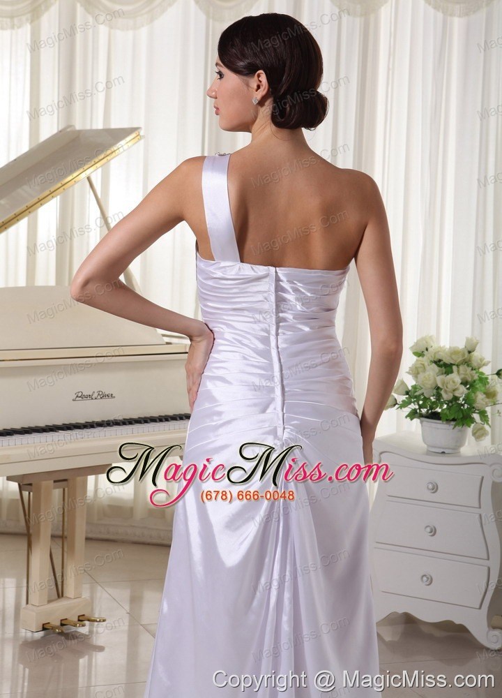wholesale one shoulder high slit prom / celebrity dress for customer made with ruch and beading