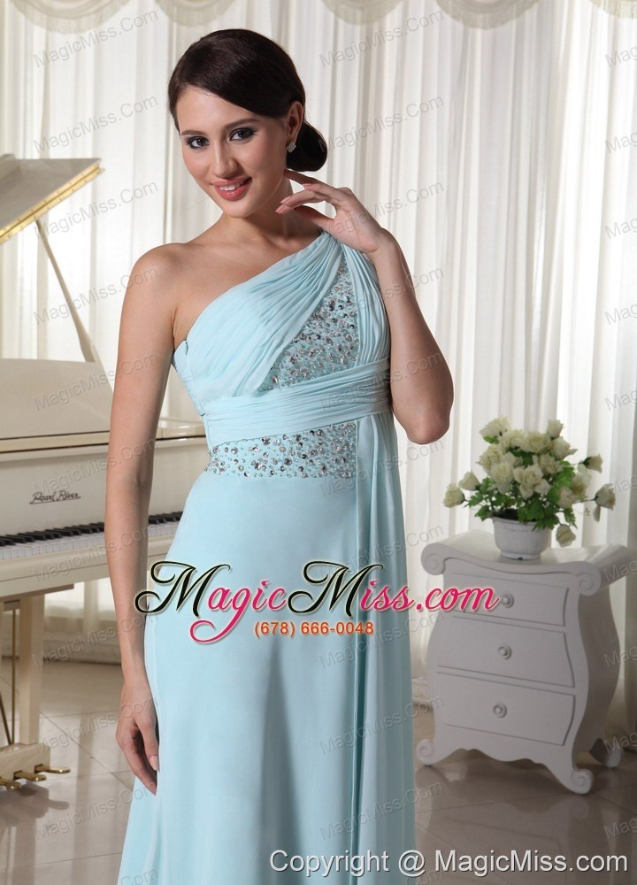 wholesale one shoulder chiffon beaded prom dress for custom made light blue