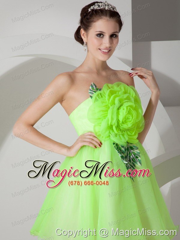 wholesale spring green a-line strapless mini-length organza hand made flowers prom dress