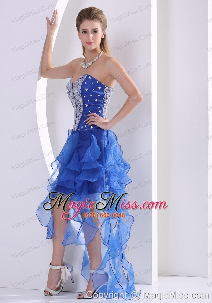 wholesale sweetheart beaded royal blue 2013 stylish homecoming / cocktail dress with ruffles asymmetrical