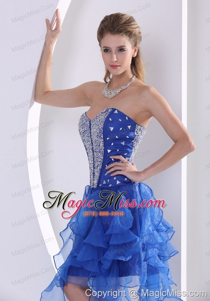 wholesale sweetheart beaded royal blue 2013 stylish homecoming / cocktail dress with ruffles asymmetrical