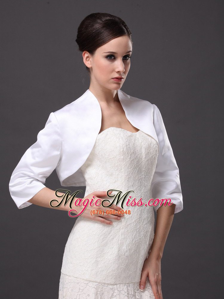 wholesale custom made white high-neck jacket with 1/2 sleeves for wedding