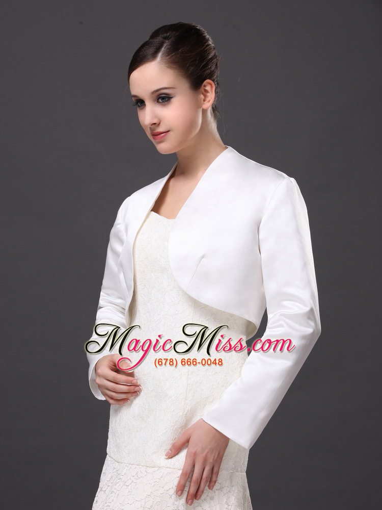 wholesale white satin jacket for wedding and other occasion with long sleeves