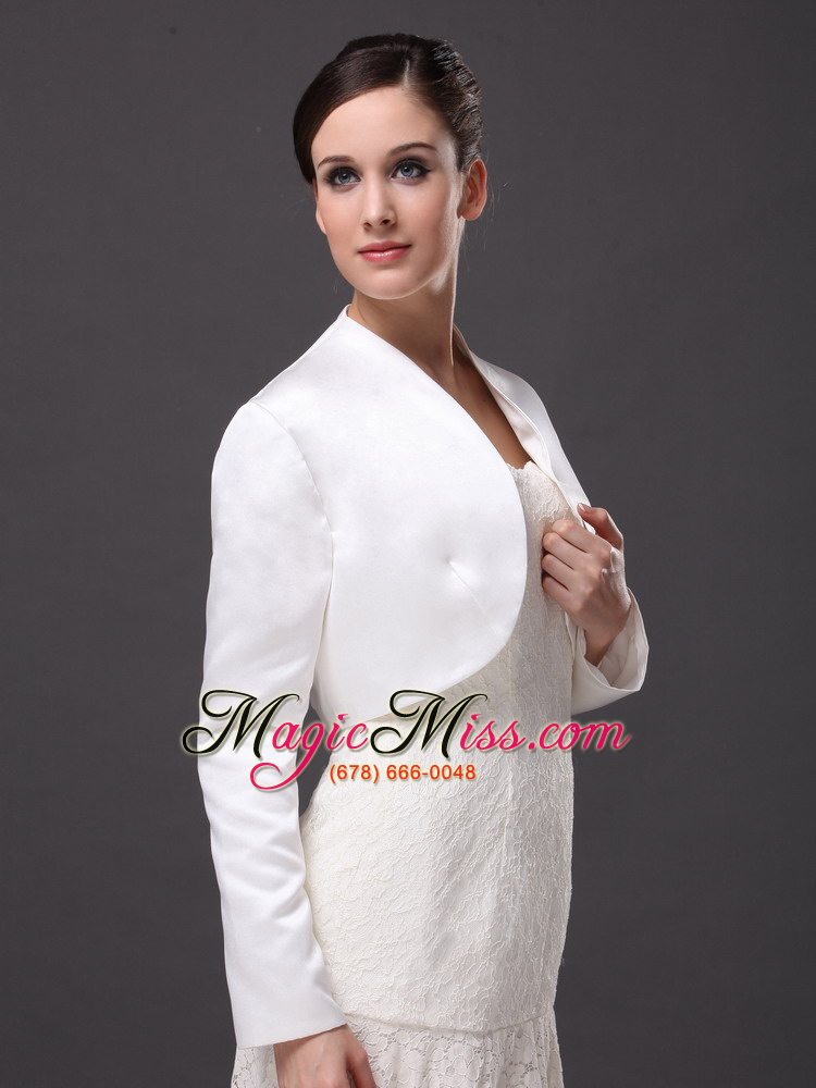 wholesale white satin jacket for wedding and other occasion with long sleeves