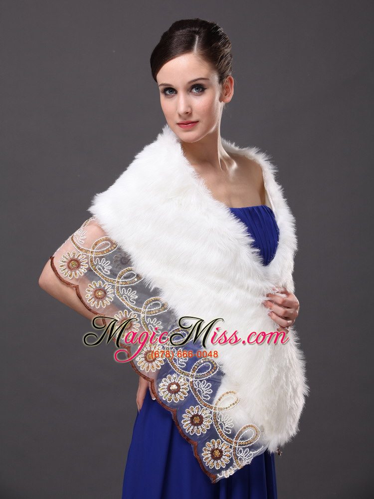 wholesale lace v-neck faux fur stylish white formal occasions wraps / shawls