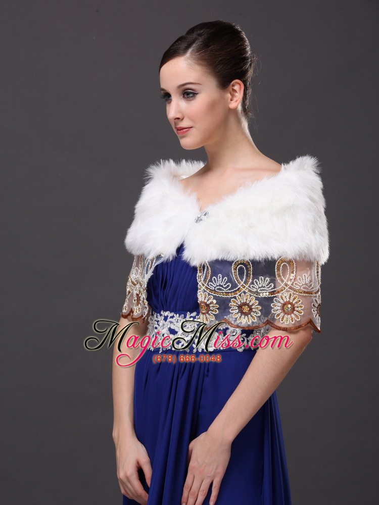 wholesale hottest faux fur v-neck prom white rhinestone wraps / shawls