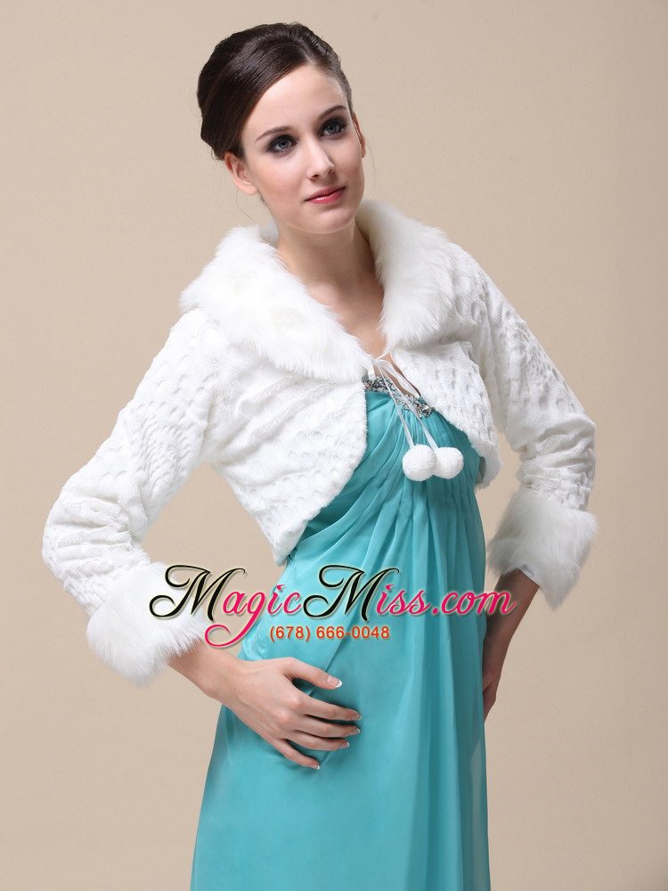 wholesale faux fur special occasion / wedding jacket with long sleeves and fold-over collar