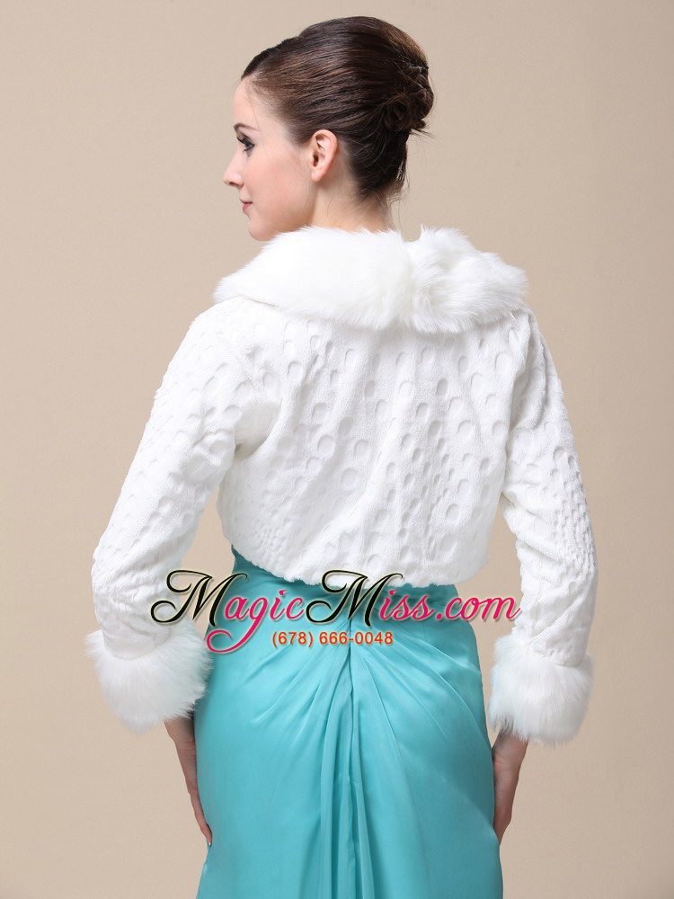 wholesale faux fur special occasion / wedding jacket with long sleeves and fold-over collar