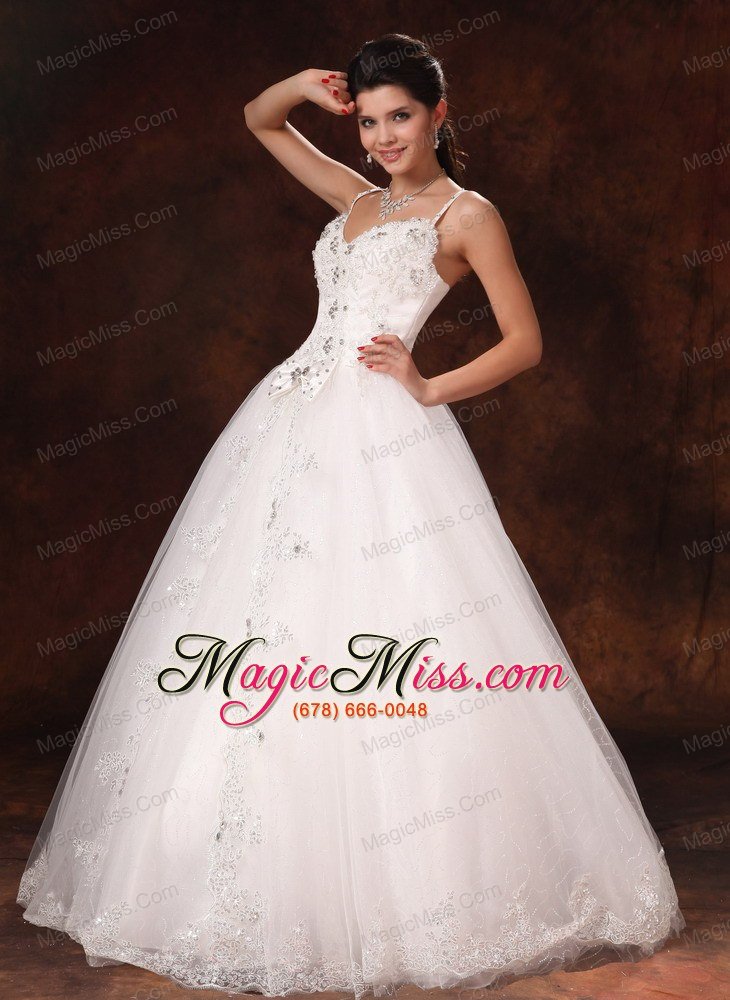 wholesale spaghetti straps beaded bowknot customize wedding dress whith lace tulle in bay saint louis