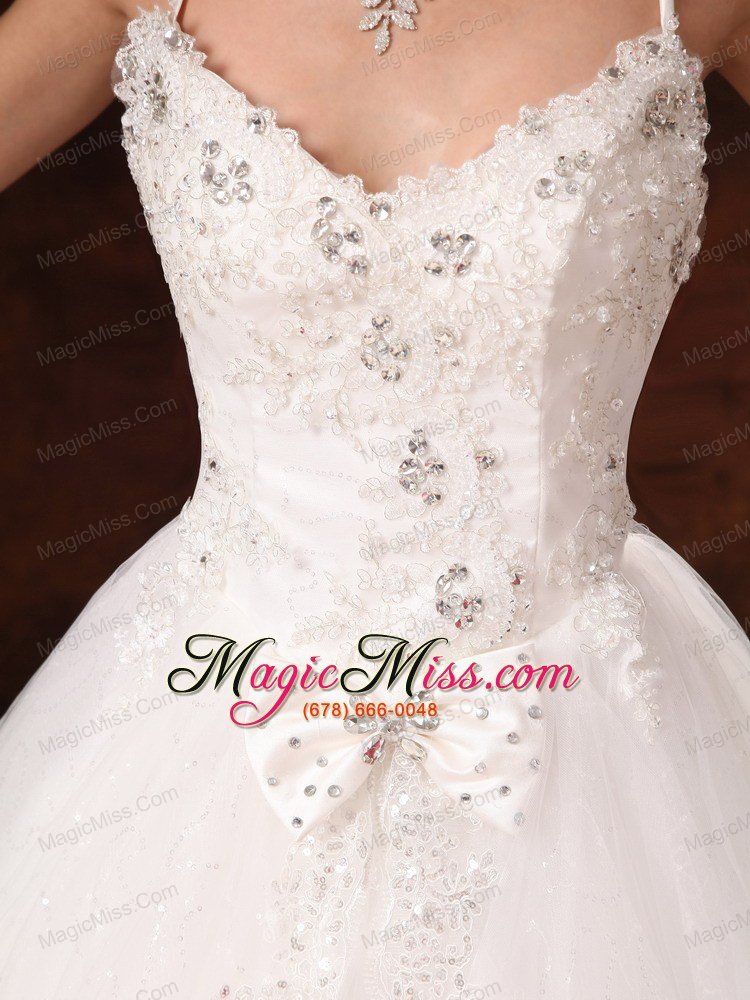 wholesale spaghetti straps beaded bowknot customize wedding dress whith lace tulle in bay saint louis