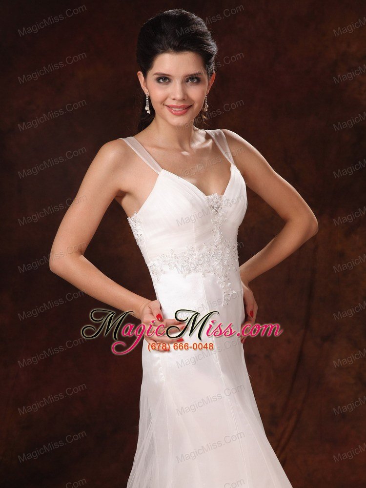 wholesale straps and v-neck with lace appliques decorate waist court train 2013 new styles wedding dress for customize