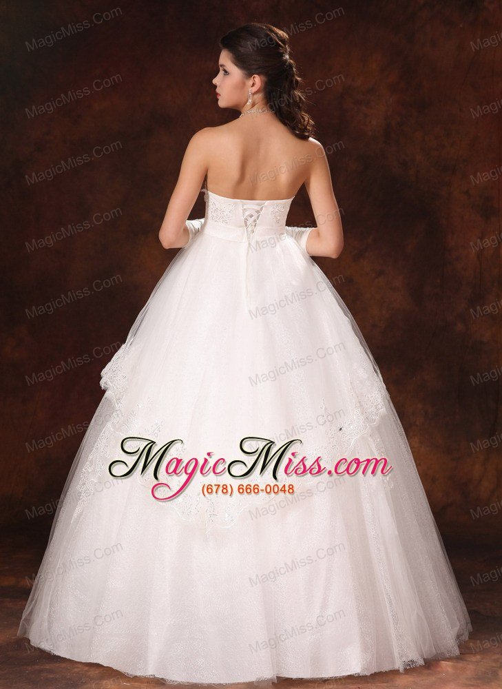wholesale designer ball gown strapless appliques and hand made flower church wedding dress for 2013 custom made