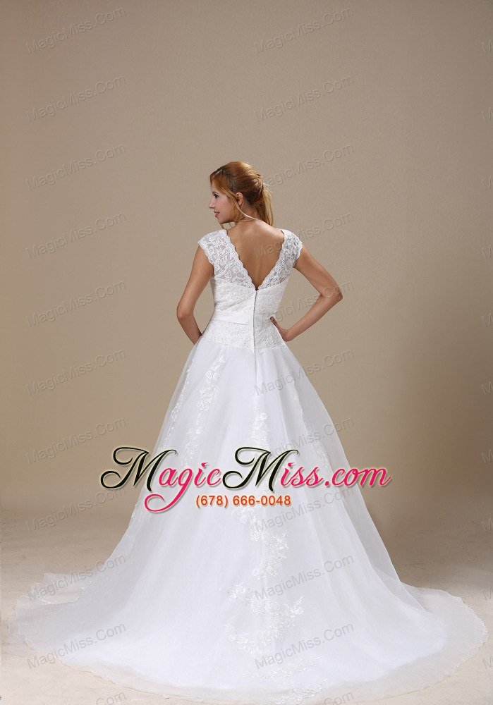 wholesale square cap sleeves and sash for wedding dress with lace bodice
