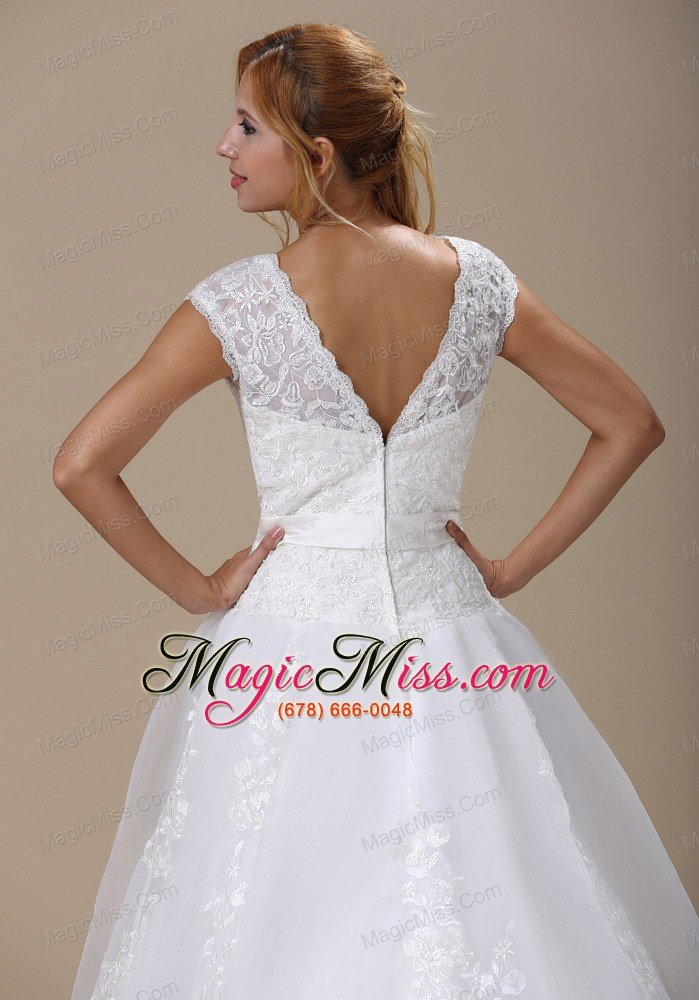 wholesale square cap sleeves and sash for wedding dress with lace bodice