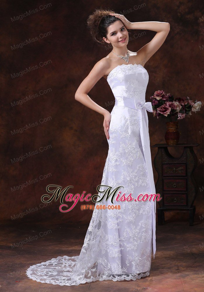wholesale lace over shirt strapless column wedding dress with sash