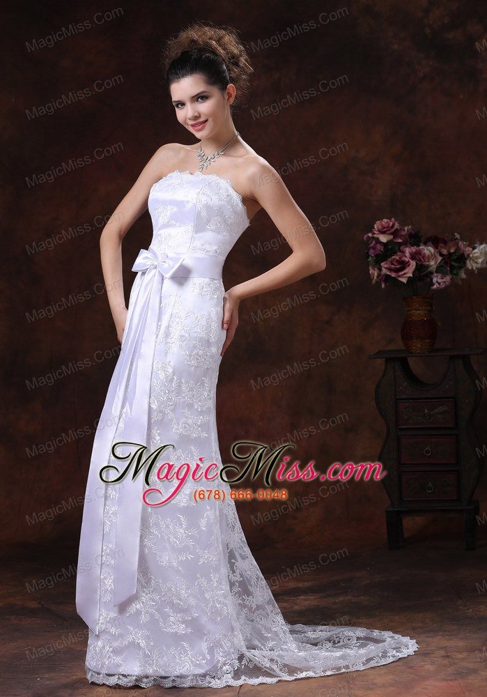 wholesale lace over shirt strapless column wedding dress with sash