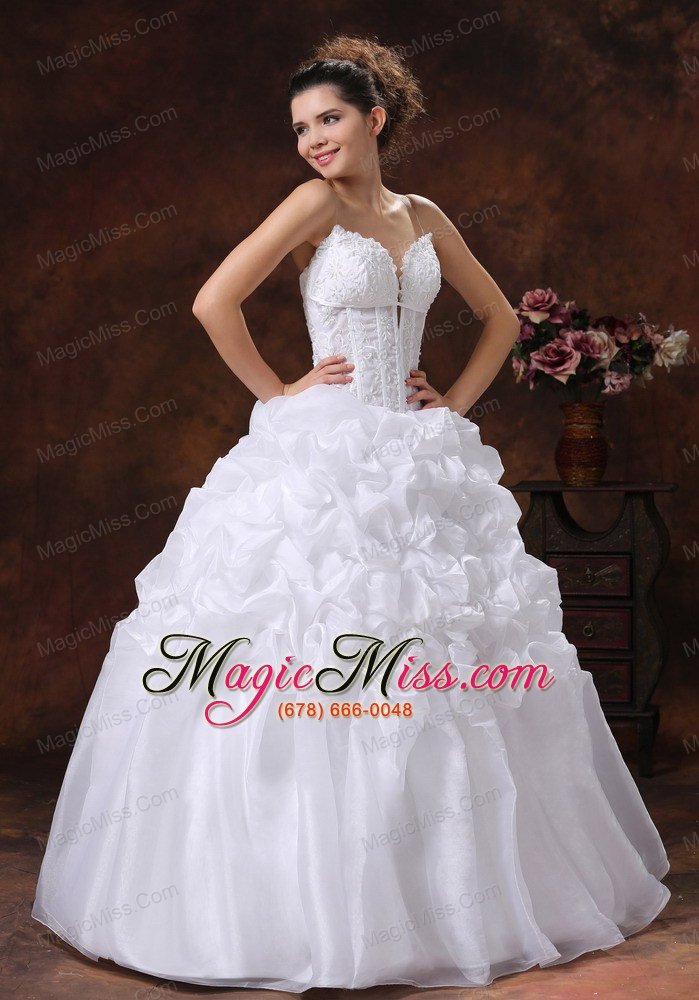 wholesale spaghetti straps appliques decorate bodice wedding dress with pick-ups floor-length