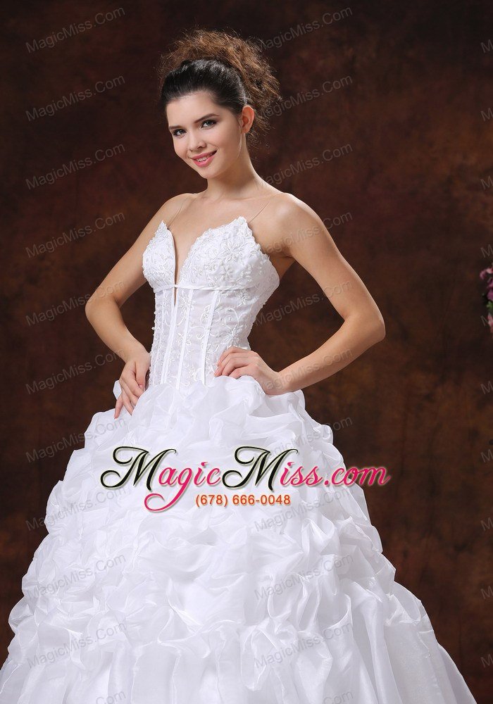 wholesale spaghetti straps appliques decorate bodice wedding dress with pick-ups floor-length