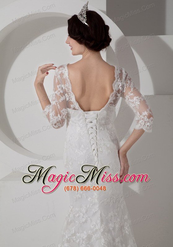 wholesale low price mermaid v-neck brush train satin lace wedding dress