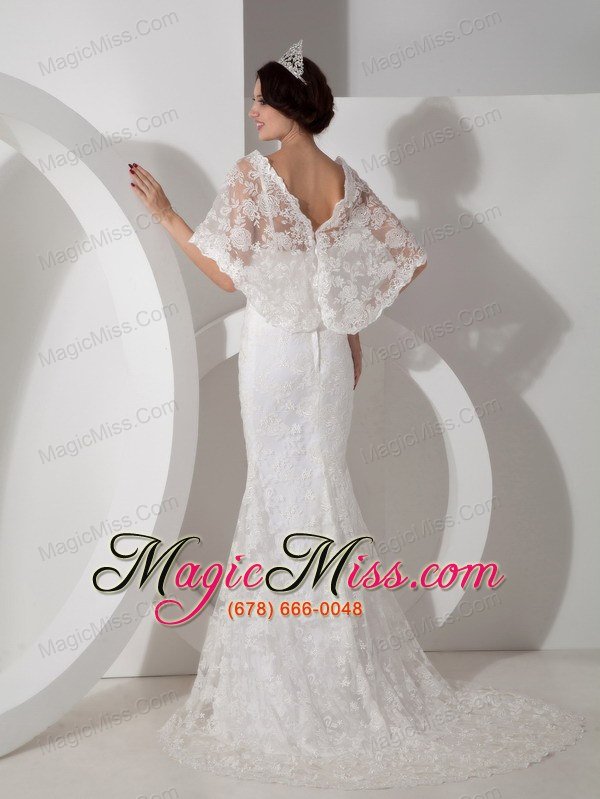 wholesale new column v-neck brush train satin lace wedding dress