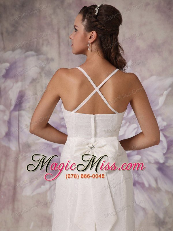 wholesale low price column / sheath spaghetti straps brush train lace beading wedding dress