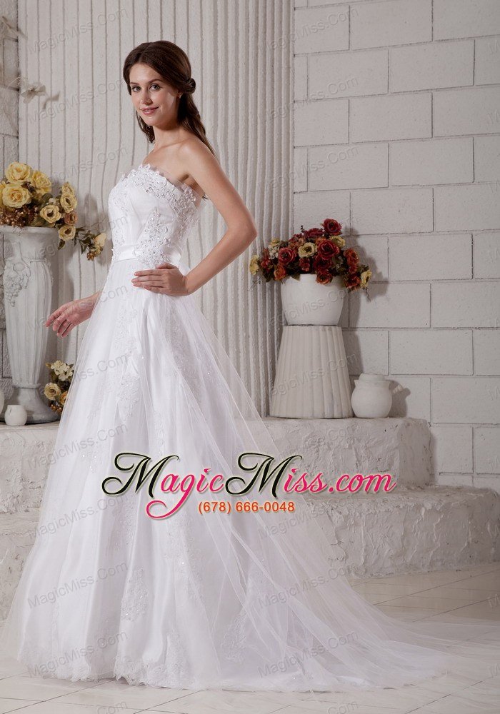 wholesale magnificent a-line sweetheart brush train tulle appliques wedding dress