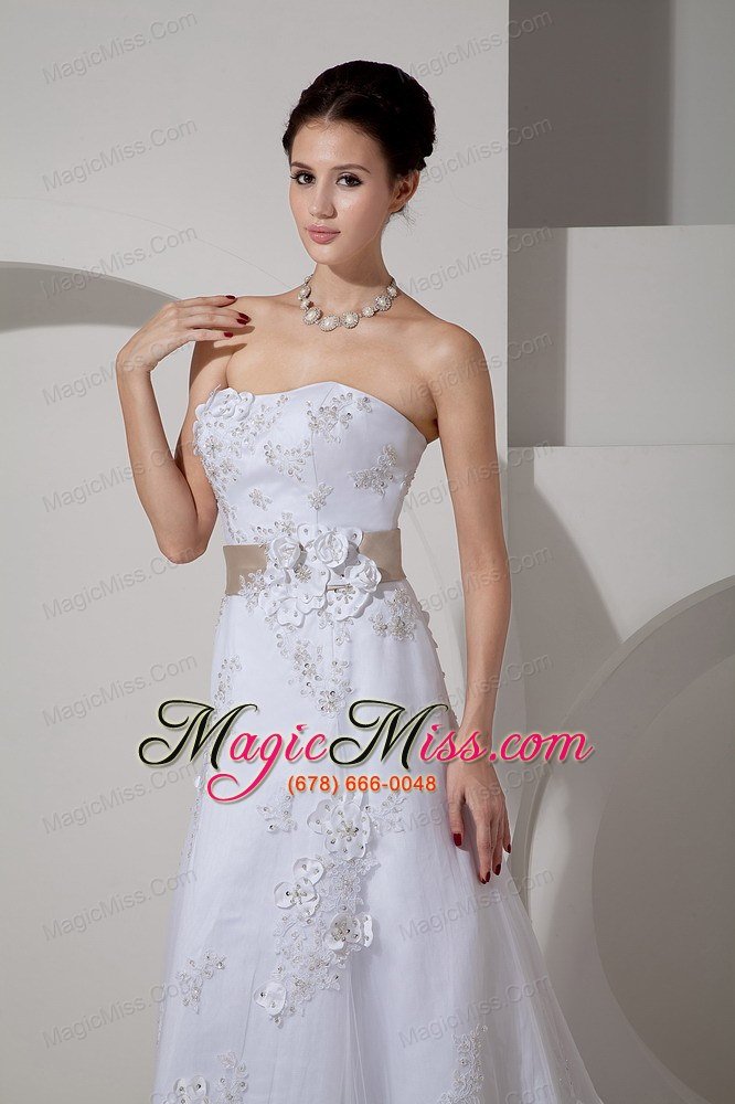 wholesale elegant column strapless court train satin lace belt wedding dress