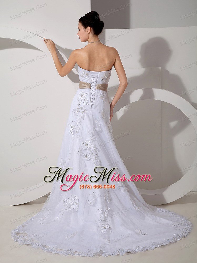 wholesale elegant column strapless court train satin lace belt wedding dress