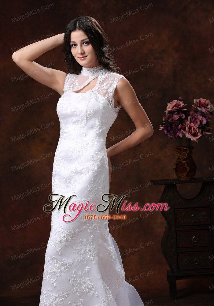 wholesale mermaid embroidery decorate gorgrous organza wedding dress with high neckline in gilbert arizona