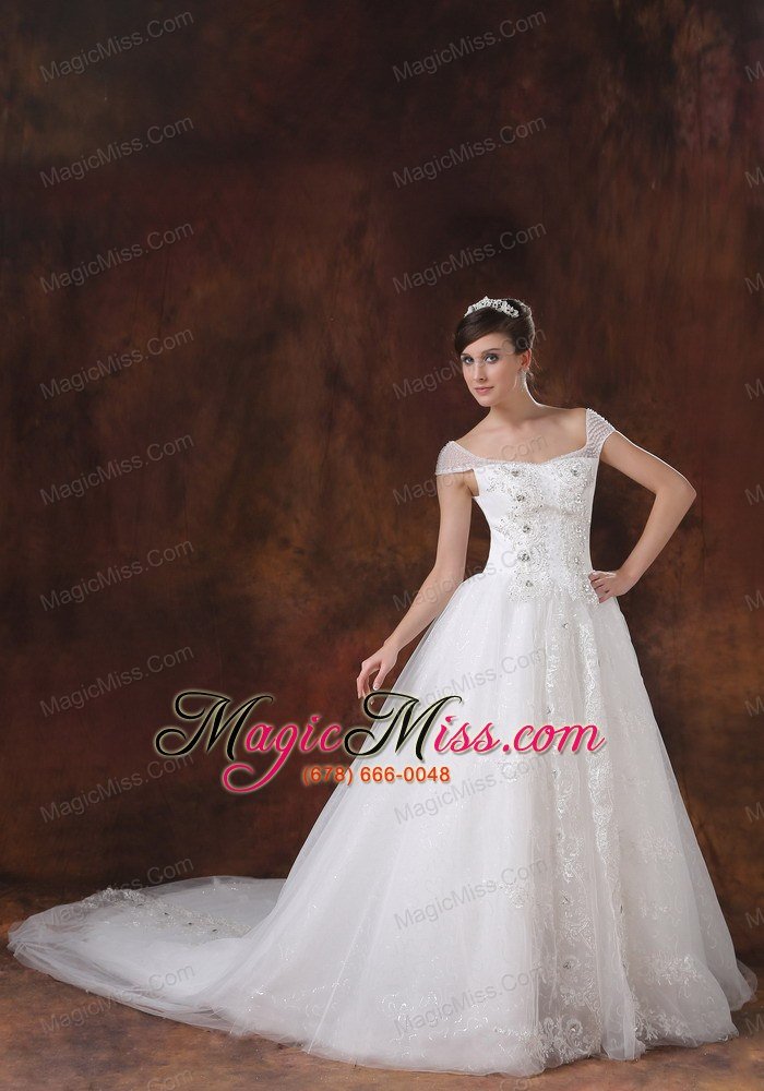 wholesale a-line square wedding dress with appliques decorate on tulle