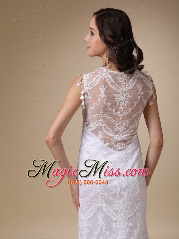 wholesale fashionable column square brush train satin and lace wedding dress