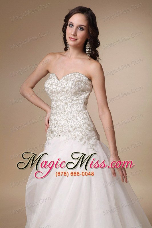 wholesale elegant a-line sweetheart court train taffeta and organza beading wedding dress