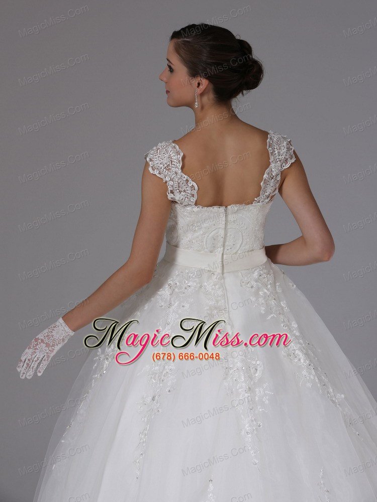 wholesale custom made ball gown wedding dress in auburn california lace sash cap sleeves brush train