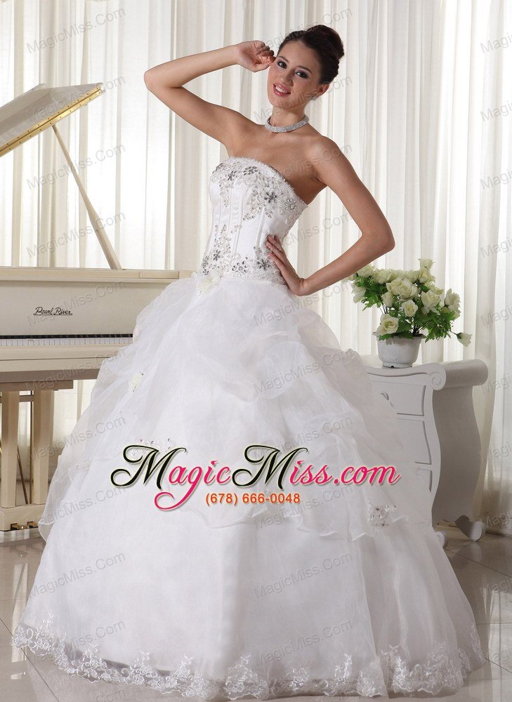 wholesale beaded over up bodice and pick-up ball gown for custom made bridal gown with strapless organza