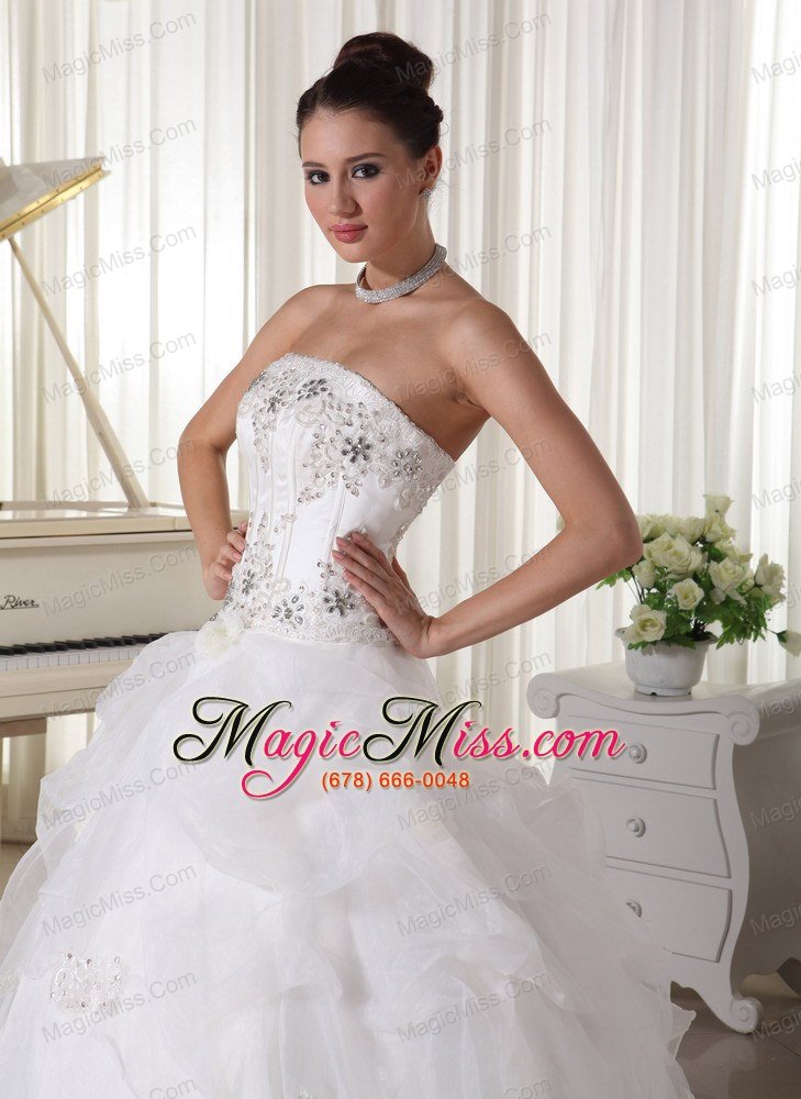 wholesale beaded over up bodice and pick-up ball gown for custom made bridal gown with strapless organza